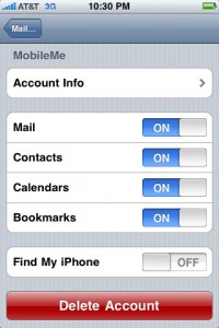 MobileMe Account Settings Find My iPhone OS 3.0 Beta