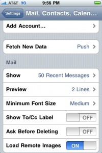 Mail Settings Push Rearrangement iPhone OS 3.0 Beta