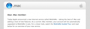 Apple .Mac Mobile Me Email Upgrade